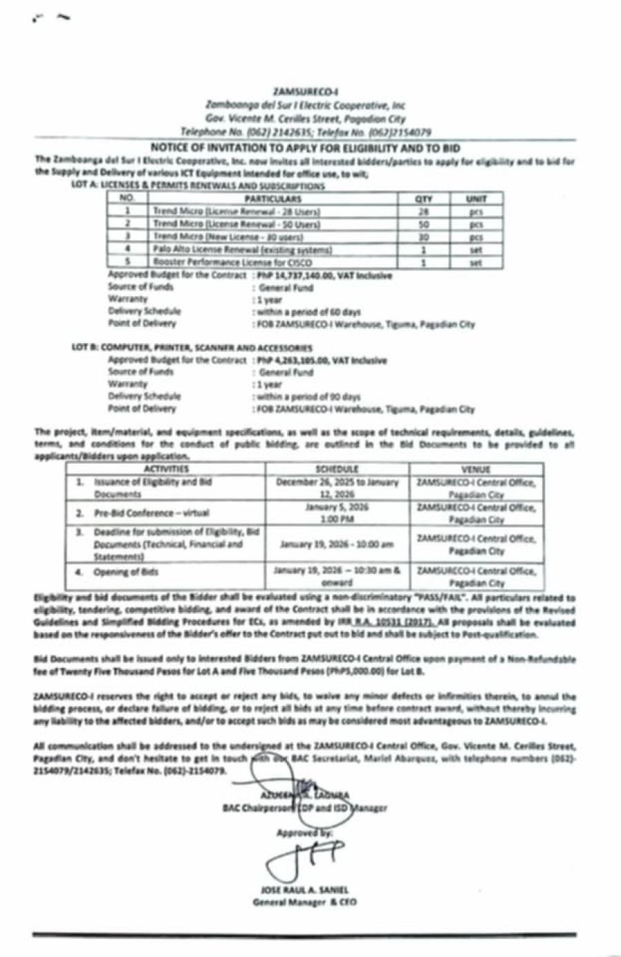 NOTICE OF INVITATION TO APPLY FOR ELIGIBILITY AND TO BID (Publication Date: DECEMBER 26, 2025)