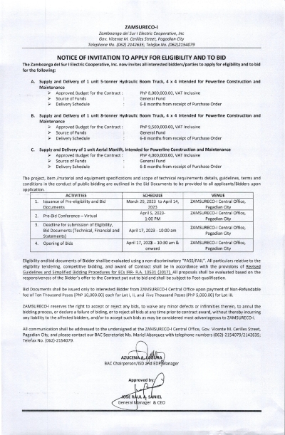 NOTICE OF INVITATION TO APPLY FOR ELIGIBILITY AND TO BID (Publication Date: March 29, 2023)