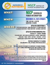 NGCP SCHEDULE POWER INTERRUPTION (NOVEMBER 24, 2023) between 6:00 AM TO 6:00 PM