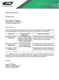 NGCP Scheduled Power Interruption (November 10, 2019)