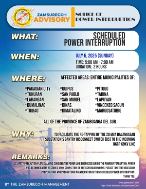 SCHEDULE POWER INTERRUPTION JULY 6, 2025) between 5:00 AM - 7:00 AM