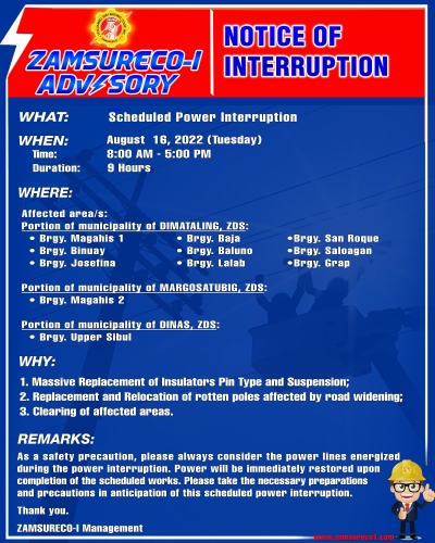 Scheduled Power Interruption (August 16, 2022) between 8 am to 5:00 pm