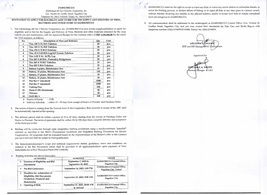 NOTICE OF INVITATION TO APPLY FOR ELIGIBILITY AND TO BID (Publication Date: September 7, 2023)