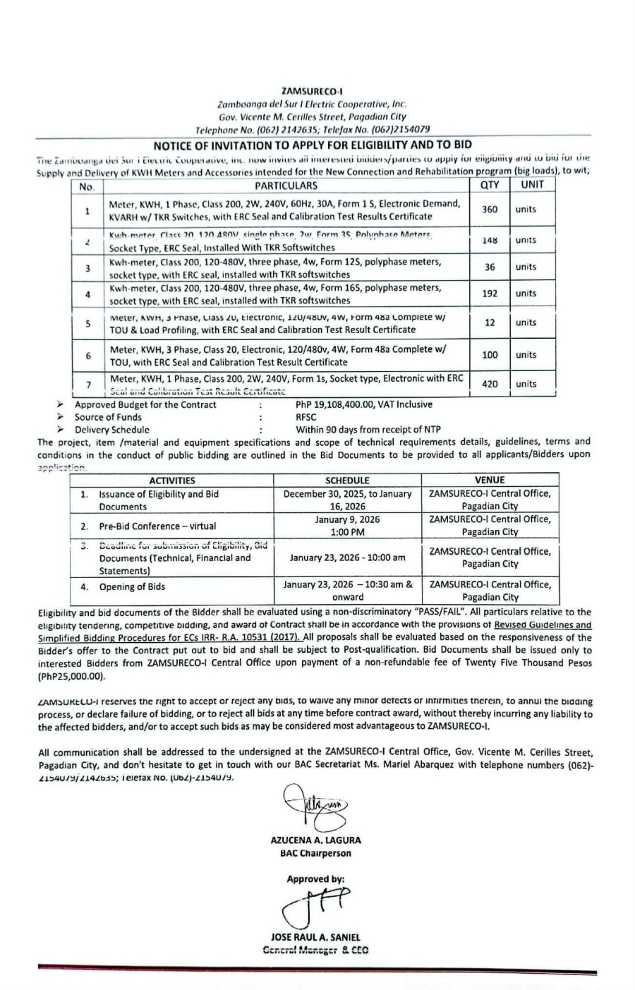 NOTICE OF INVITATION TO APPLY FOR ELIGIBILITY AND TO BID (Publication Date: DECEMBER 30, 2025)