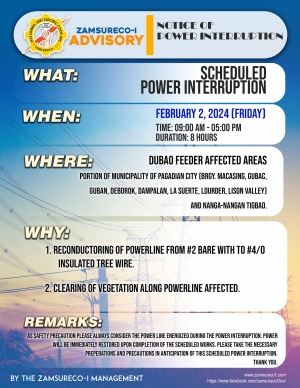 SCHEDULE POWER INTERRUPTION (February 2, 2024) between 9:00 AM - 5:00 PM