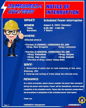 Scheduled Power Interruption (August 12, 2022) between 10:00 am to 4:00 pm