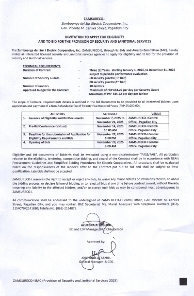 NOTICE OF INVITATION TO APPLY FOR ELIGIBILITY AND TO BID (Publication Date: NOVEMBER 7, 2025)