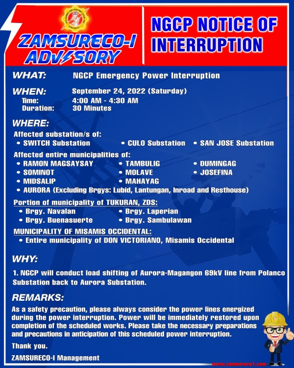 NGCP Emergency Power Interruption (SEPTEMBER 24, 2022) between 4:00 AM - 4:30 AM