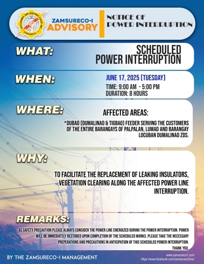 SCHEDULE POWER INTERRUPTION JUNE 17, 2025) between 9:00 AM - 5:00 PM