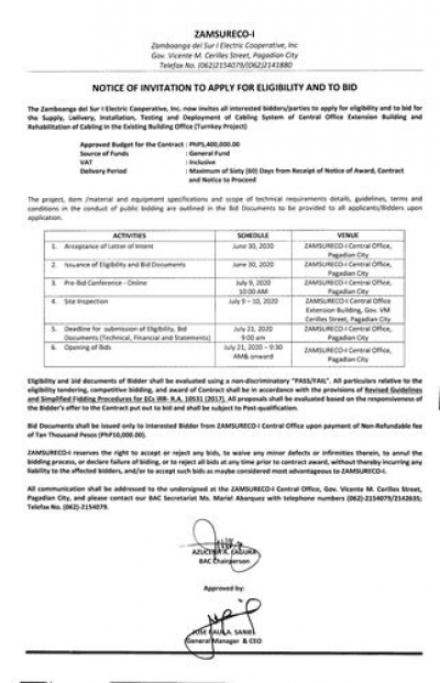 Supply, Delivery, Installation and Deployment of Cabling System of Central Office Extension Building and Rehabilitation of Cabling in the Existing Building Office