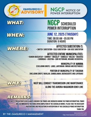 NGCP SCHEDULE POWER INTERRUPTION JUNE 12, 2025) between 8:00 AM - 5:00 PM