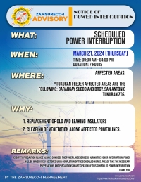 SCHEDULE POWER INTERRUPTION (March 21, 2024) between 9:00 AM - 4:00 PM