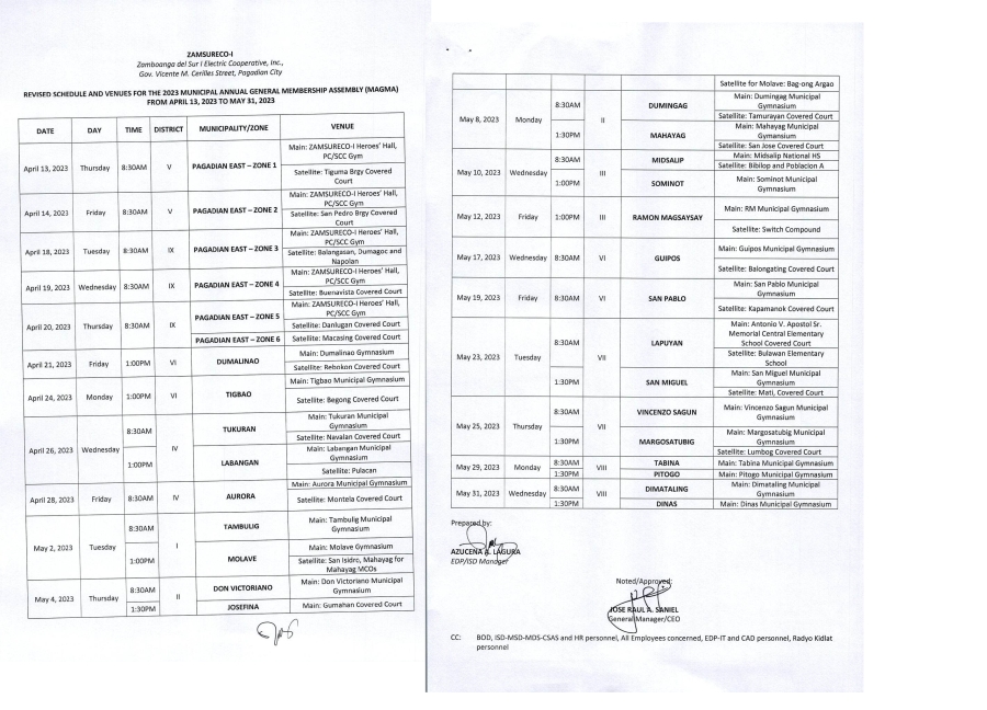 Announcement ! REVISED MAGMA SCHEDULE 2023