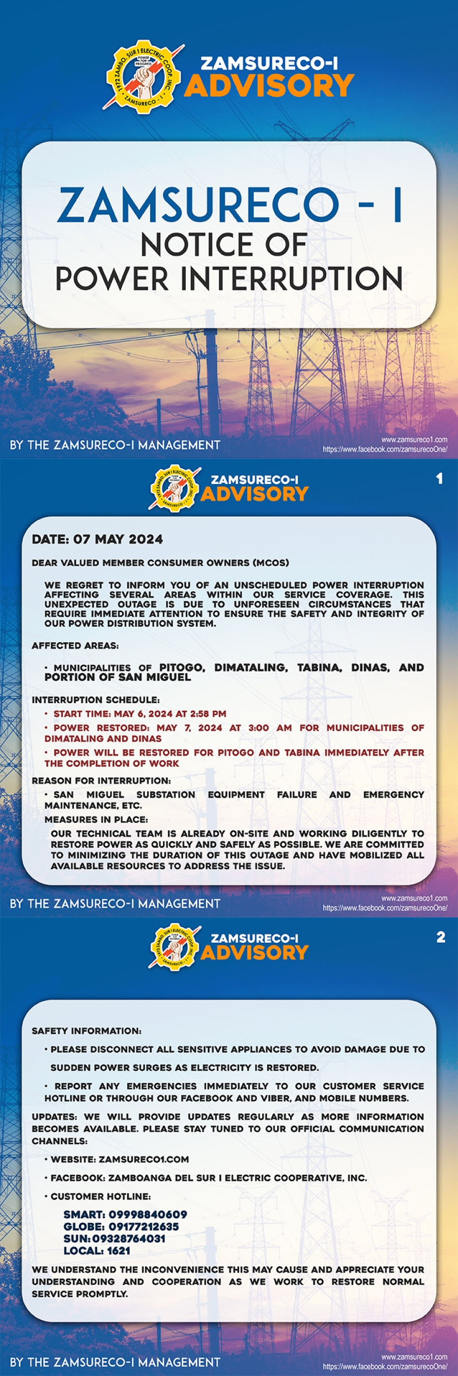 UNSCHEDULE POWER INTERRUPTION (MAY 6-7, 2024) between 2:58 PM - 3:00 AM