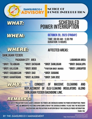 SCHEDULE POWER INTERRUPTION (OCTOBER 20, 2023) between 8:00 AM - 5:00 PM