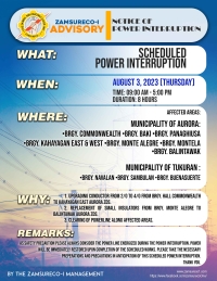 Schedule Power Interruption (AUGUST 3, 2023) between 9:00 AM - 5:00 PM