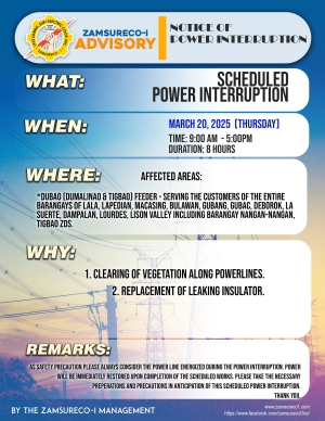 SCHEDULE POWER INTERRUPTION (March 20, 2025) between 9:00 AM - 5:00PM