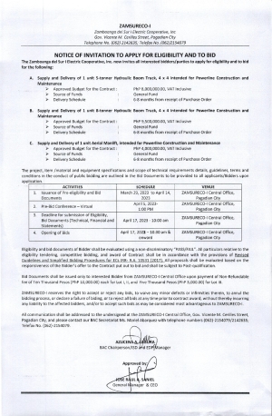 NOTICE OF INVITATION TO APPLY FOR ELIGIBILITY AND TO BID (Publication Date: March 29, 2023)