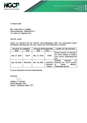 NGCP Unscheduled Power Interruption (March 27 &amp; 28)