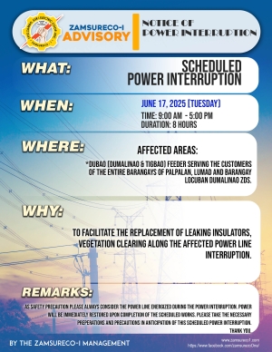 SCHEDULE POWER INTERRUPTION JUNE 17, 2025) between 9:00 AM - 5:00 PM