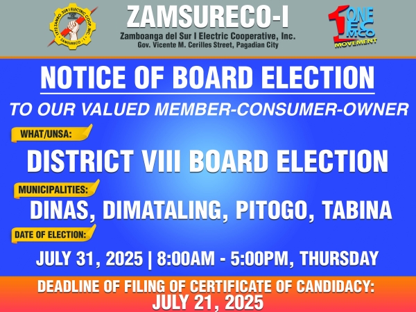 Announcement !  NOTICE OF ELECTION - DISTRICT VIII
