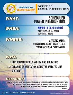 SCHEDULE POWER INTERRUPTION (March 15, 2024) between 9:00 AM - 4:00 PM
