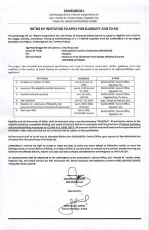 Supply, Deliver, Installation, Testing and Commissioning of 2 x 7.5MVAR Capacitor Bank of ZAMSURECO-I