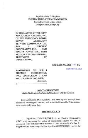 NOTICE OF JOINT APPLICATION ERC CASE NO. 2025-161 RC